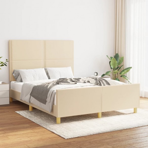 Lit avec tête de lit Crème 140x190 cm Tissu