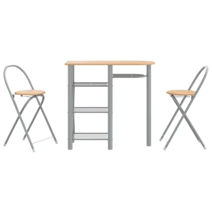 Ensemble de bar 3 pcs gris et marron bois d'ingénierie et fer 2