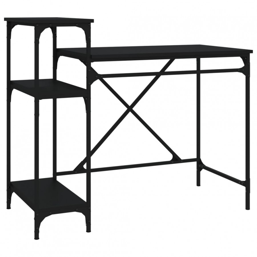 Bureau avec étagères noir 105x50x90 cm bois d'ingénierie et fer