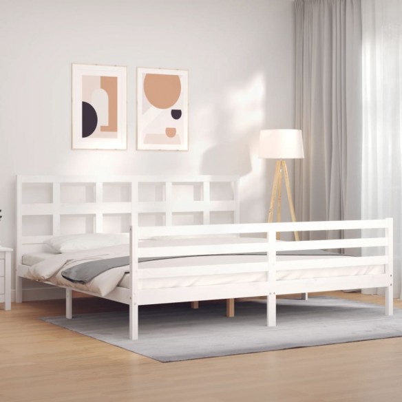 Lit avec tête de lit blanc 200x200 cm bois massif