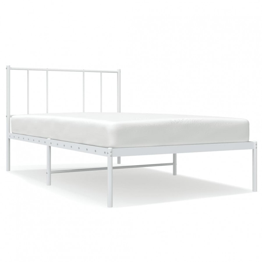 Lit métal avec tête de lit blanc 90x200 cm