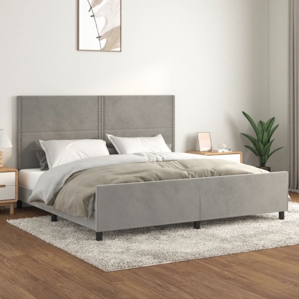 Lit avec tête de lit Gris clair 200x200 cm Velours
