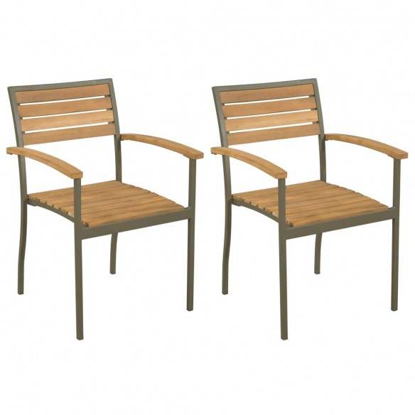 Chaise empilables d'extérieur 2 pcs Bois d'acacia et Acier