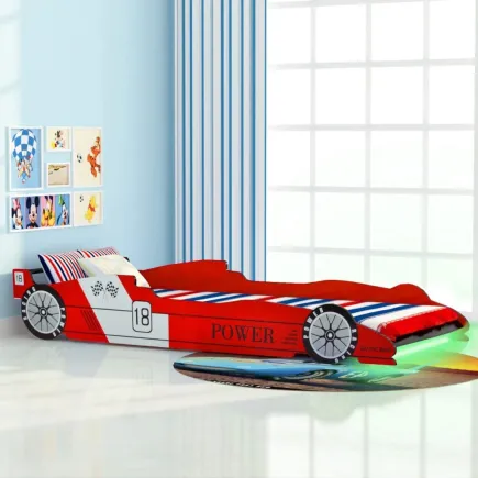 Lit voiture de course pour enfants avec LED 90 x 200 cm Rouge