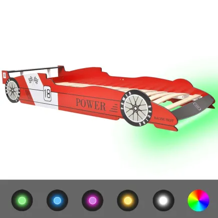 Lit voiture de course pour enfants avec LED 90 x 200 cm Rouge 2