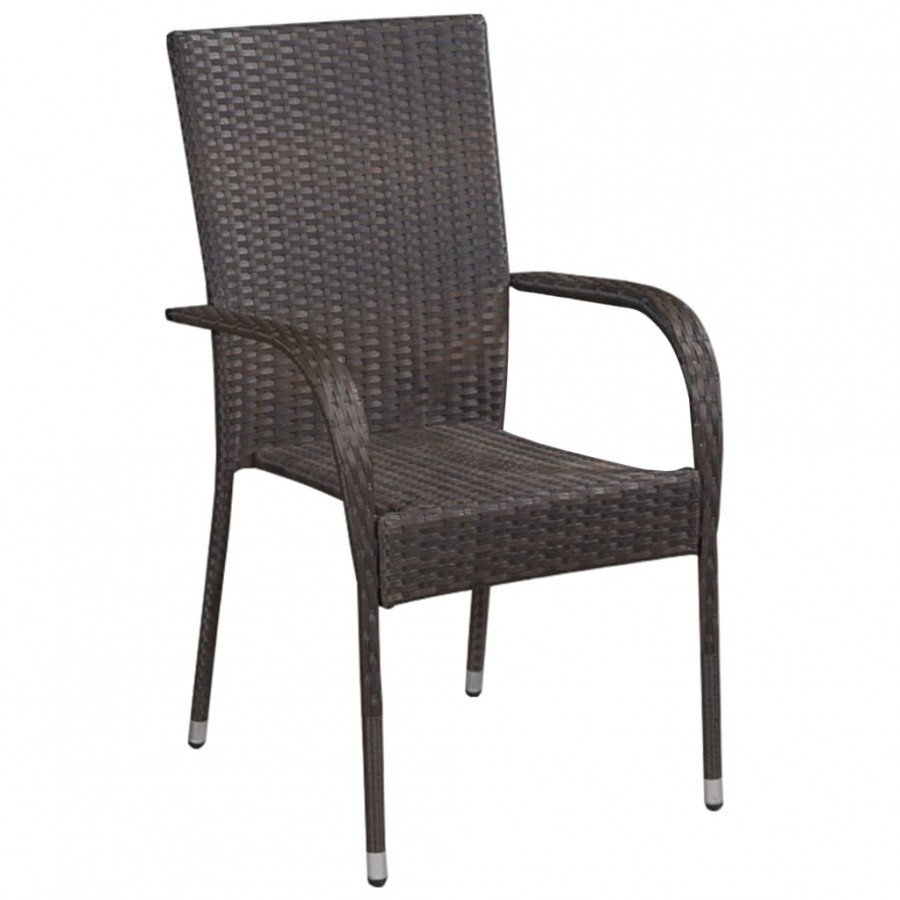 Chaises empilables d'extérieur 4 pcs Résine tressée Marron