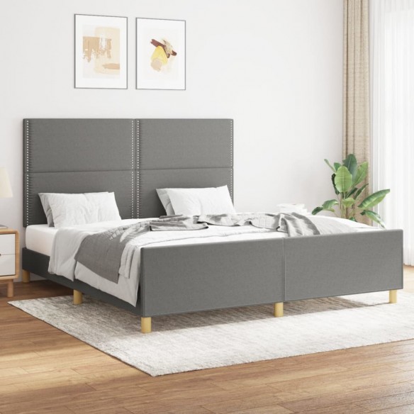 Lit avec tête de lit Gris foncé 160 x 200 cm Tissu