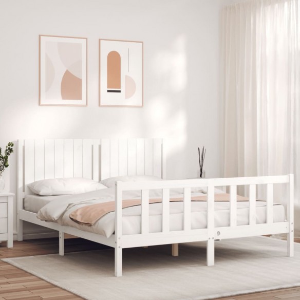 Lit avec tête de lit blanc 160x200 cm bois massif
