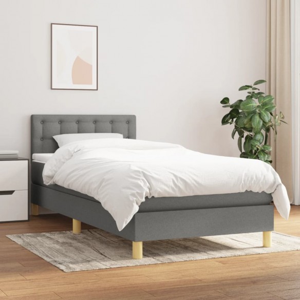 Lit et matelas Gris foncé 90x190 cm Tissu