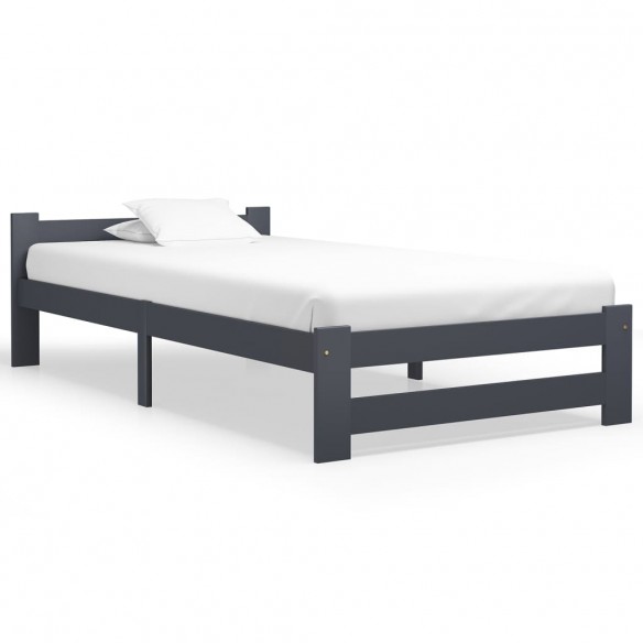 Lit Gris foncé Bois de pin massif 90x200 cm