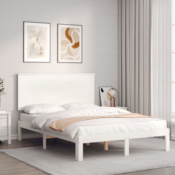 Lit avec tête de lit blanc 140x200 cm bois massif
