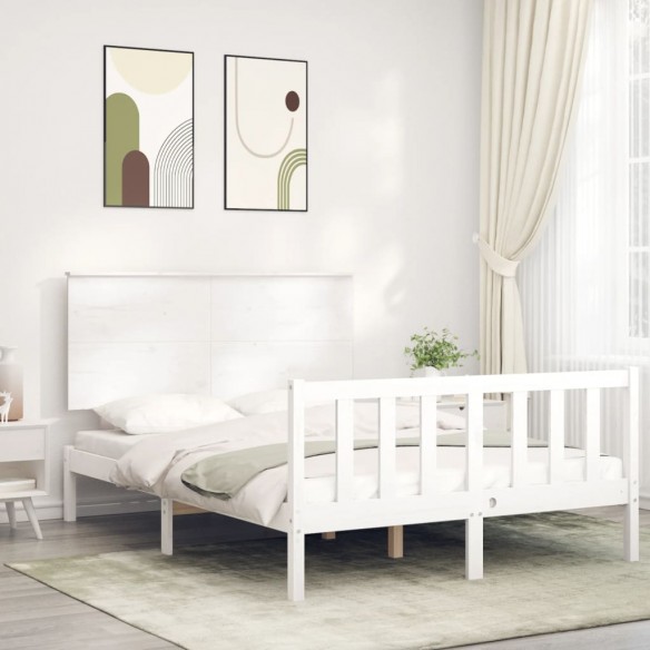 Lit avec tête de lit blanc 140x200 cm bois massif