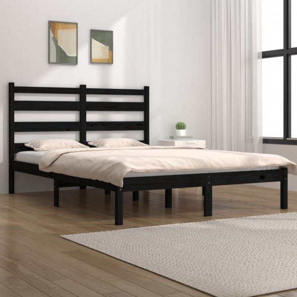 Lit Noir Bois de pin massif 140x190 cm