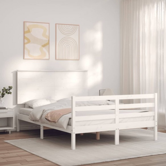 Lit avec tête de lit blanc 140x200 cm bois massif