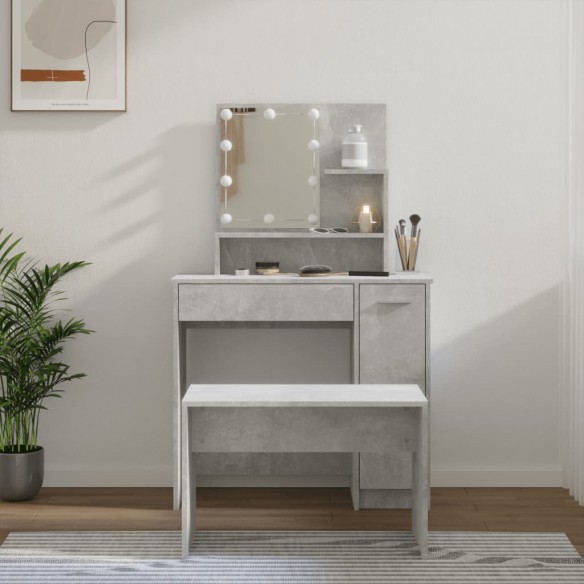 Ensemble de coiffeuse avec LED Gris béton 
