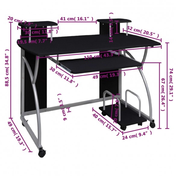 Bureau d'ordinateur Noir 110x52x88,5 cm Bois d’ingénierie Bureau d'ordinateur Noir 110x52x88,5 cm Bois d’ingénierie