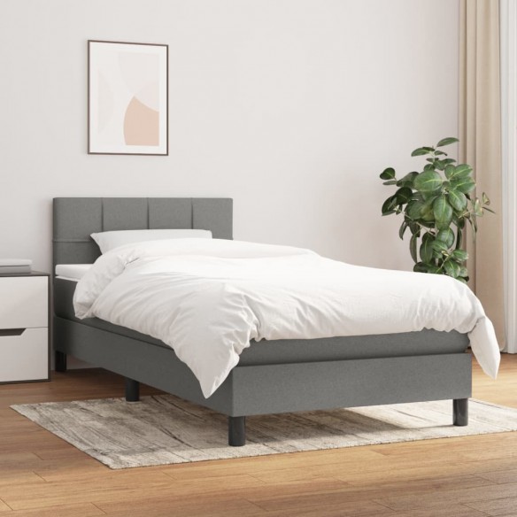 Lit et matelas Gris foncé 90x190 cm Tissu