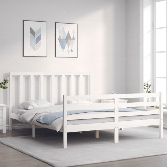 Lit avec tête de lit blanc 160x200 cm bois massif