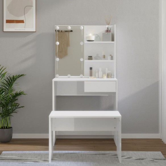 Ensemble de coiffeuse avec LED Blanc brillant 