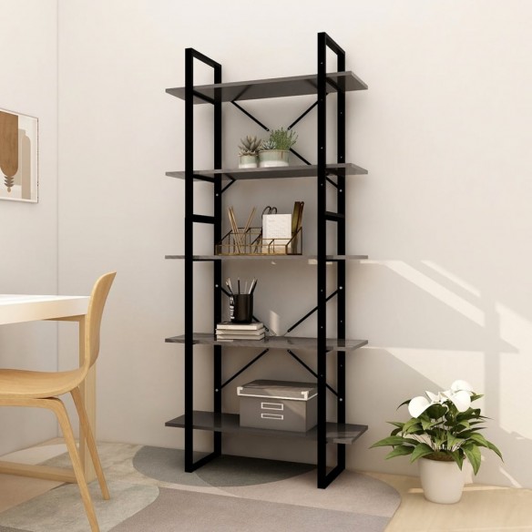 Bibliothèque à 5 niveaux Gris 80x30x175 cm 
