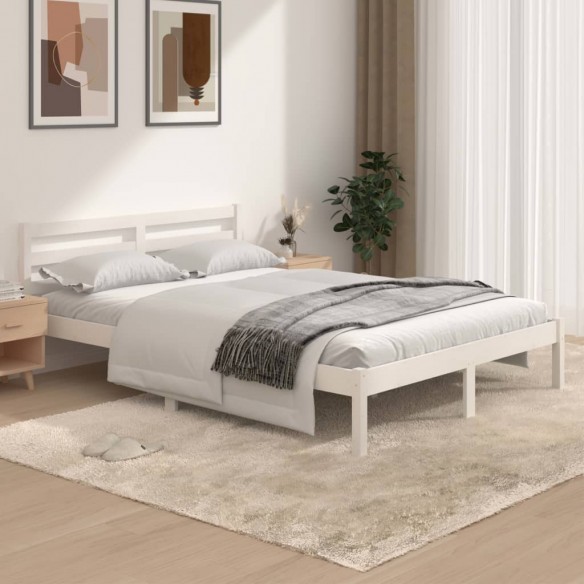 Lit Bois de pin massif 135x190 cm Blanc double