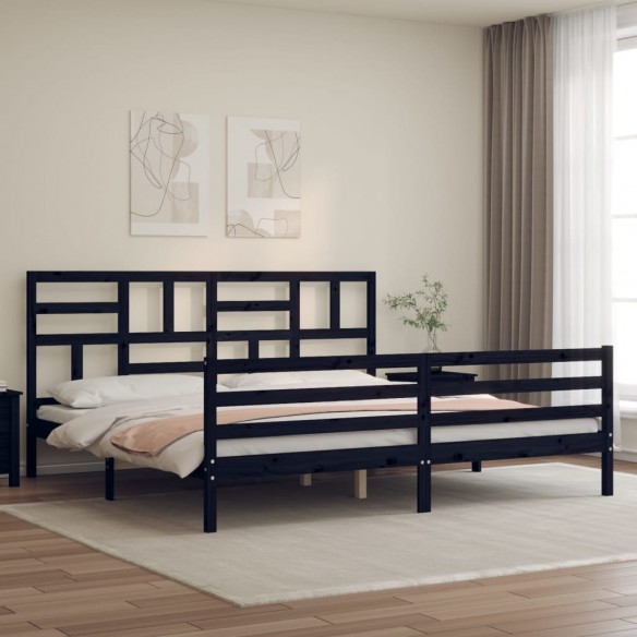 Lit avec tête de lit noir 200x200 cm bois massif