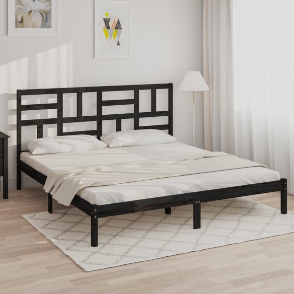 Lit Noir Bois de pin massif 200x200 cm