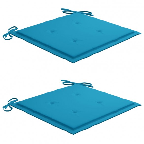 Chaises de jardin 2 pcs avec coussins bleu Bois de teck massif