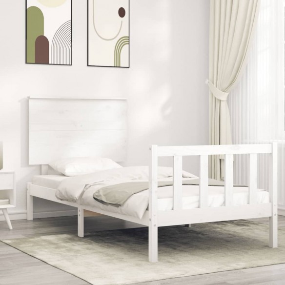 Lit et tête de lit blanc 100x200 cm bois massif