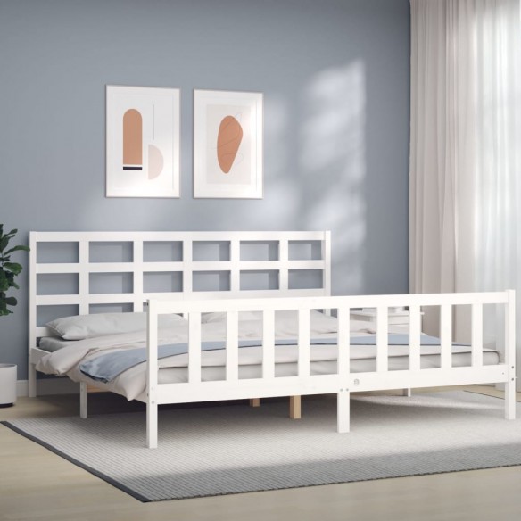 Lit avec tête de lit blanc 200x200 cm bois massif