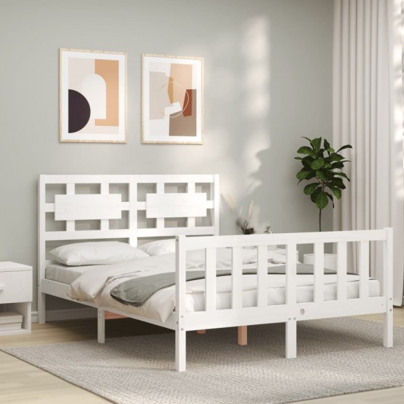 Lit avec tête de lit blanc 140x200 cm bois massif