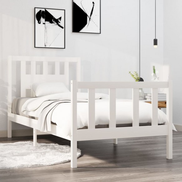 Lit Blanc Bois massif 90x190 cm Simple