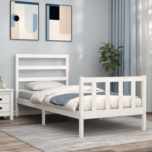 Lit avec tête de lit blanc 90x190 cm bois massif