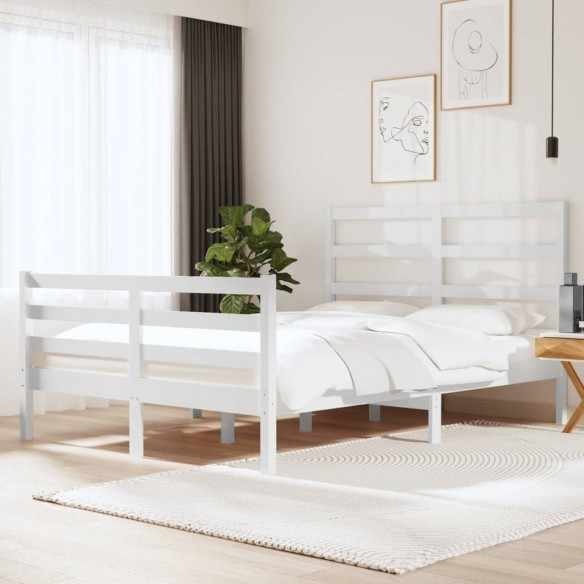 Lit Blanc Bois de pin massif 140x190 cm