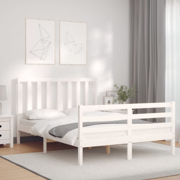 Lit avec tête de lit blanc 140x190 cm bois massif