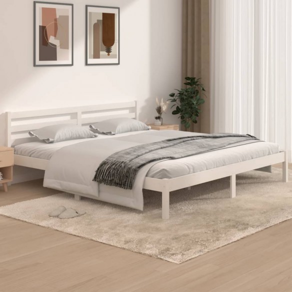 Lit Bois de pin massif 180x200 cm Blanc Super King