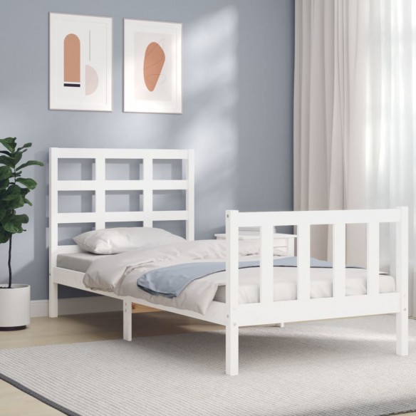 Lit avec tête de lit blanc 90x190 cm bois massif