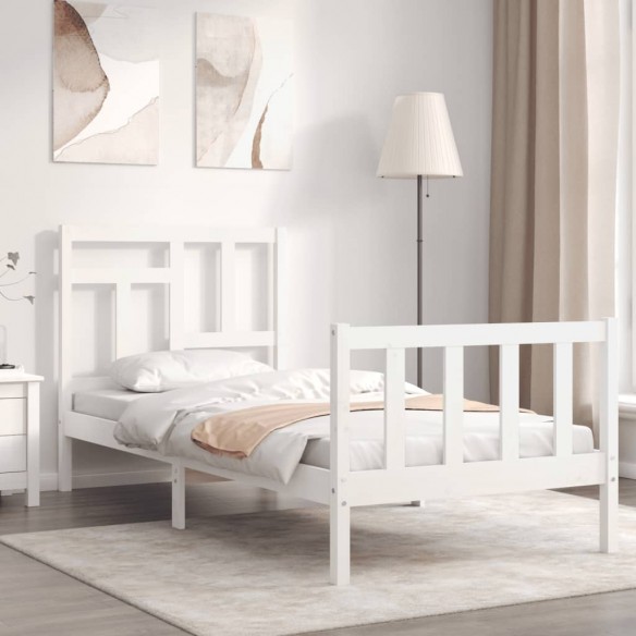 Lit avec tête de lit blanc simple bois massif
