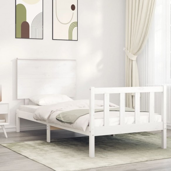 Lit avec tête de lit blanc simple bois massif