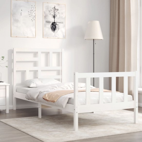 Lit avec tête de lit blanc simple bois massif