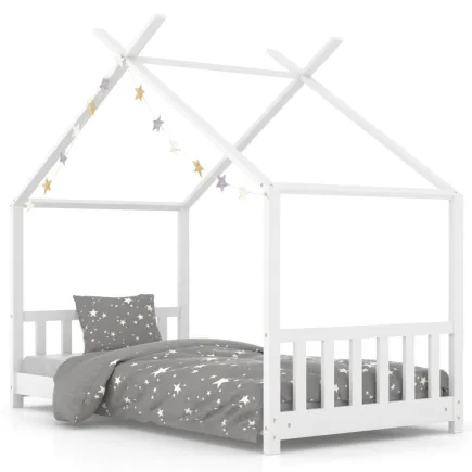 Lit d'enfant Blanc Bois de pin massif 70x140 cm 2