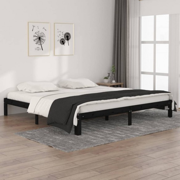 Lit Noir Bois de pin massif 200x200 cm