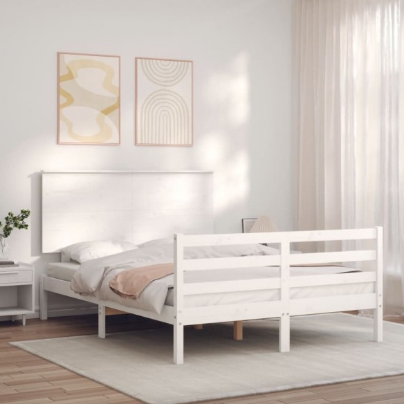Lit avec tête de lit blanc 120x200 cm bois massif