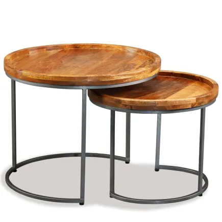 Ensemble de tables d'appoint 2 pcs Bois de manguier massif 2
