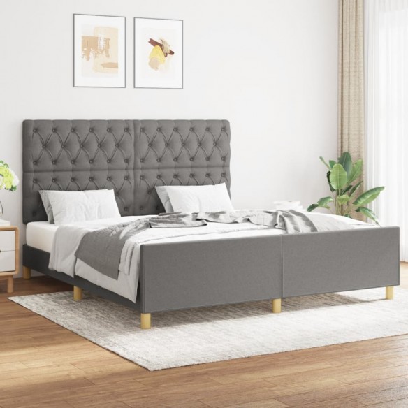 Lit avec tête de lit Gris foncé 160 x 200 cm Tissu