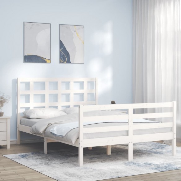 Lit avec tête de lit blanc 140x200 cm bois massif