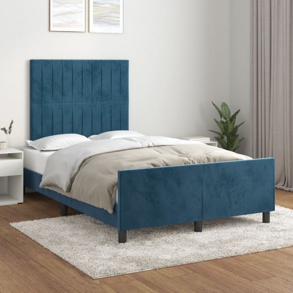 Lit avec tête de lit Bleu foncé 120x200 cm Velours