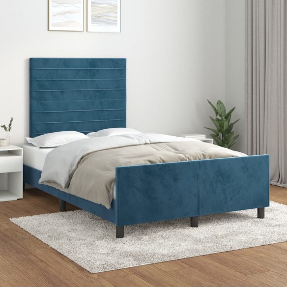 Lit avec tête de lit Bleu foncé 120x200 cm Velours