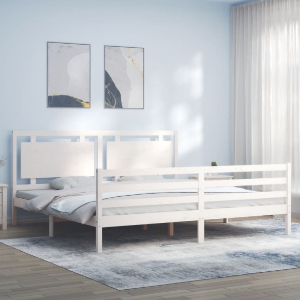 Lit avec tête de lit blanc Super King bois massif