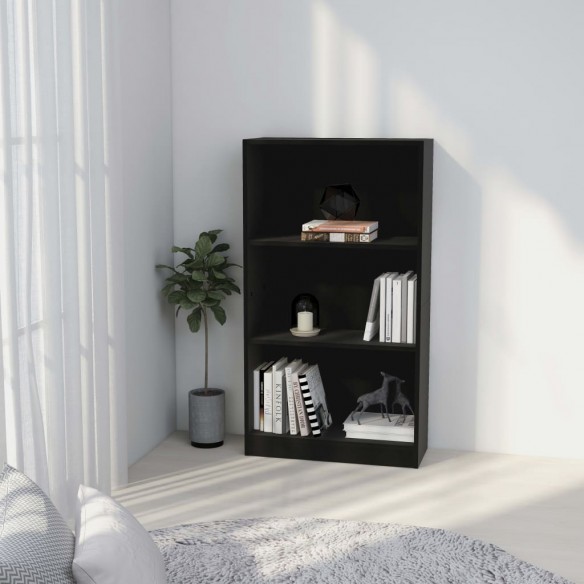 Bibliothèque 3 niveaux Noir 60x24x109 cm 